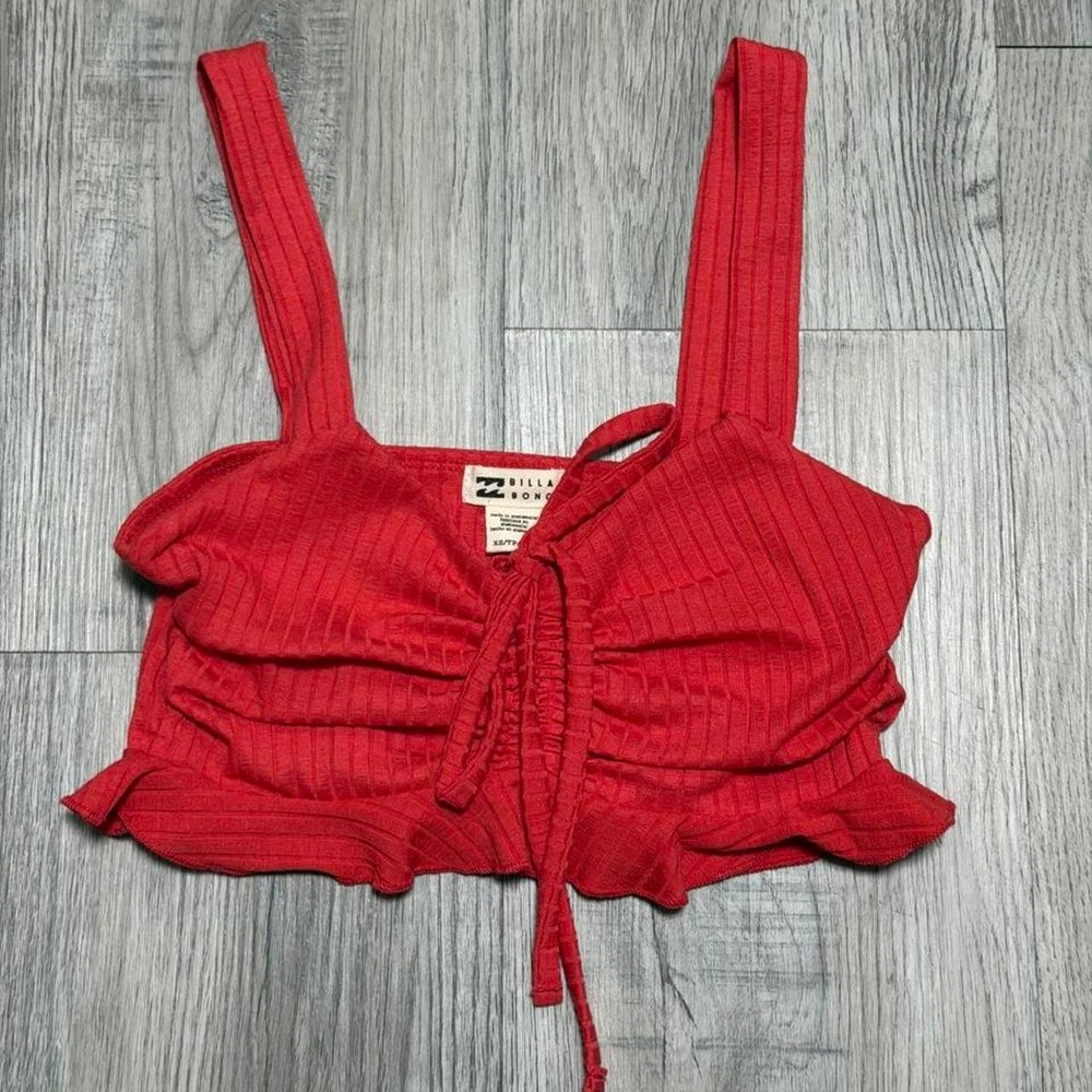 Billabong Ribbed Tie Front Crop Top Women Size XS
